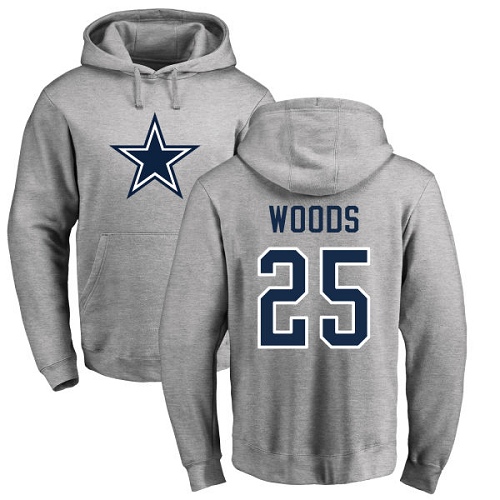 Men Dallas Cowboys Ash Xavier Woods Name and Number Logo #25 Pullover NFL Hoodie Sweatshirts->nfl t-shirts->Sports Accessory